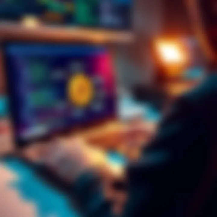 A person configuring a Bitcoin node using a laptop with software interfaces on the screen