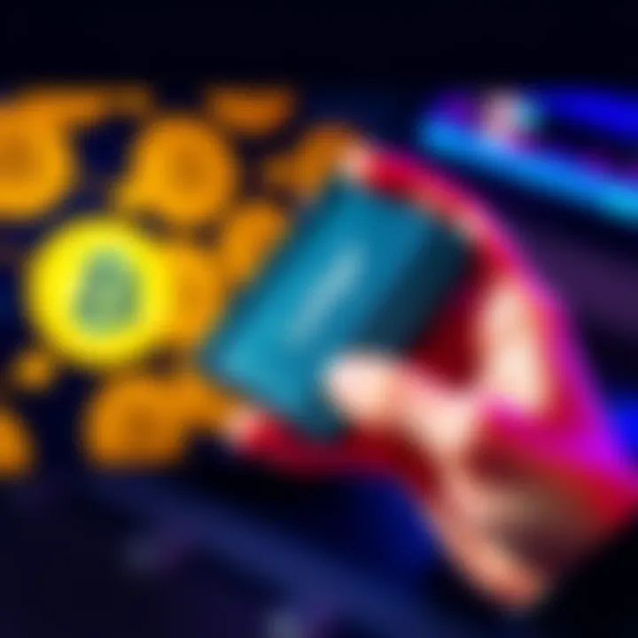 A person holding a Ledger hardware wallet with Bitcoin symbols in the background, highlighting their setup process.