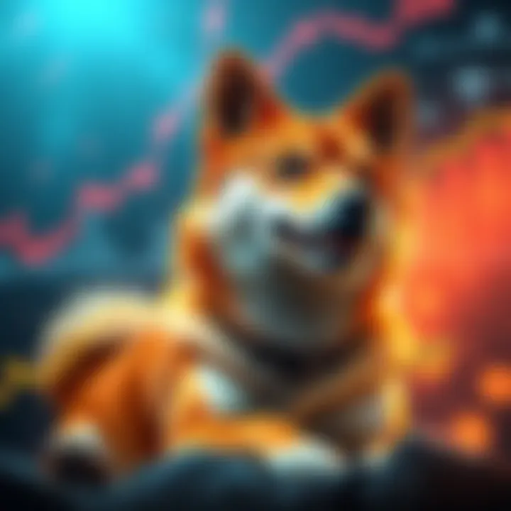 A Shiba Inu dog symbolizing the cryptocurrency poised for growth, surrounded by upward-trending graphs and charts.
