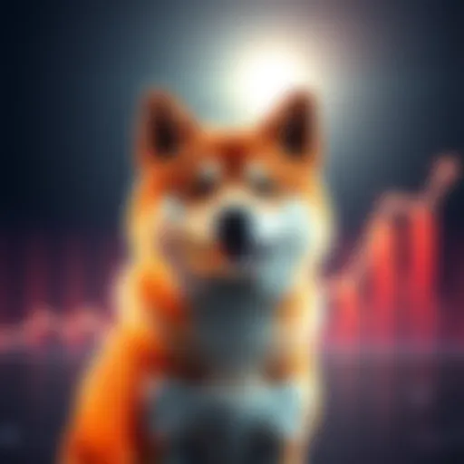 A Shiba Inu dog representing the cryptocurrency gaining popularity, with an upward trend graph in the background.
