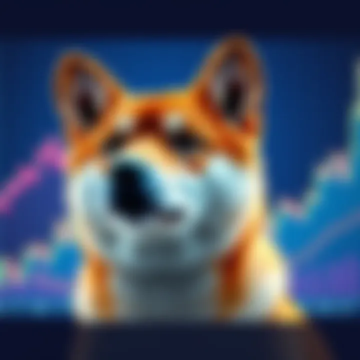 A Shiba Inu dog with a rising stock market graph in the background, symbolizing potential growth in value.