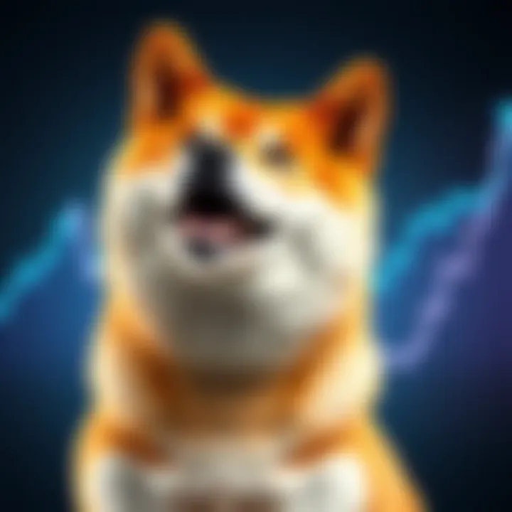 A Shiba Inu dog looking enthusiastic with a rising graph in the background, symbolizing potential price surge.