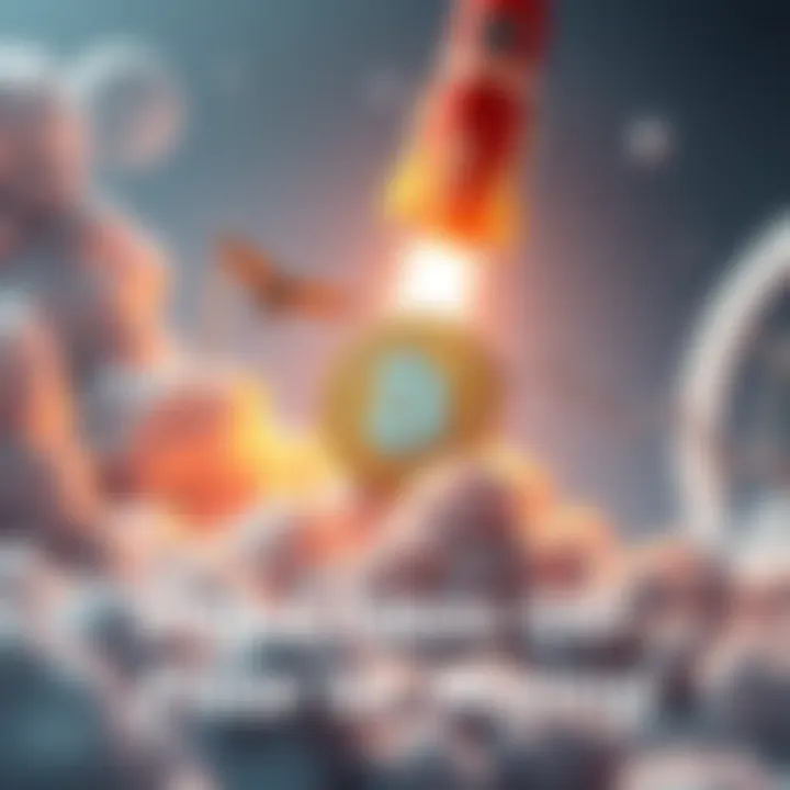 A graphic showing Shiba coin's price rising significantly, with a background of a rocket symbolizing its launch to new heights.