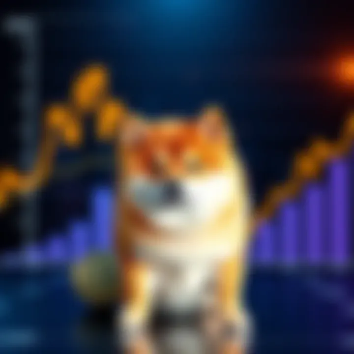 A Shiba Inu dog symbol in front of a financial growth chart, representing investment potential.