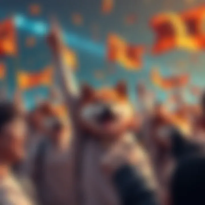 Members of the Shiba Inu community gather excitedly, waving banners and flags to celebrate the upcoming year 2026, showcasing their enthusiasm and support for the Shib token.