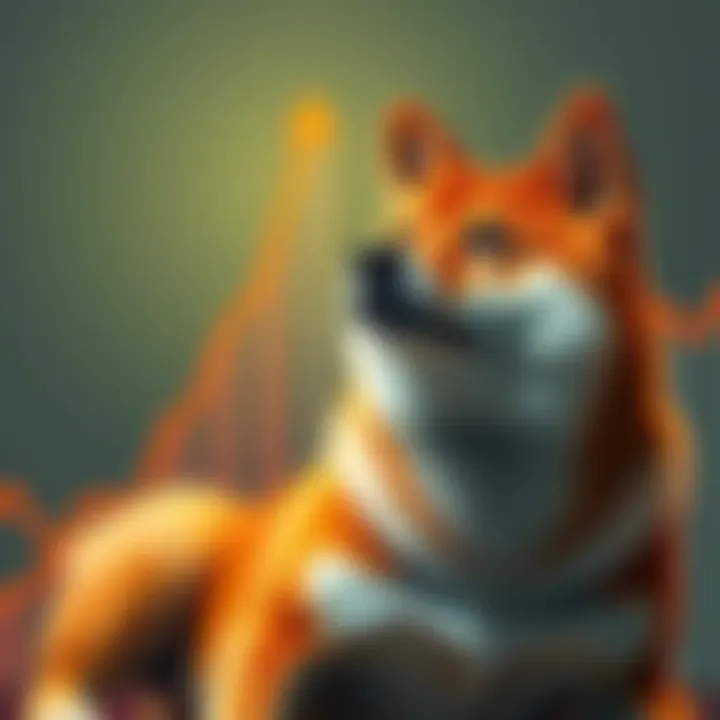 A Shiba Inu dog next to a rising graph symbolizing investment and market trends