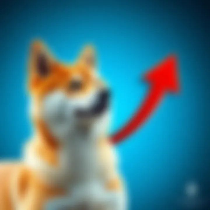 A Shiba Inu dog with an upward arrow symbolizing a price increase, representing investment potential.
