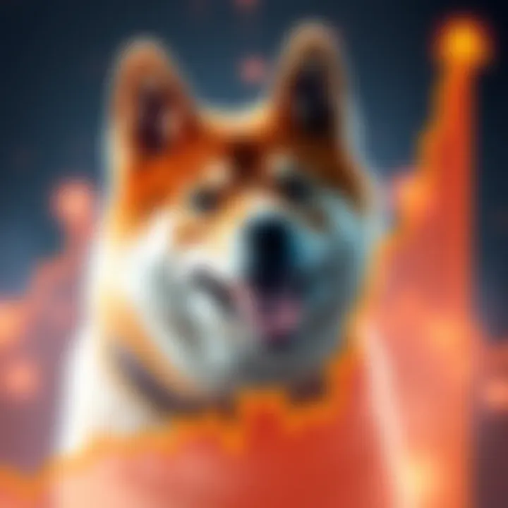 Shiba Inu cryptocurrency surge Graphic showing a Shiba Inu dog with an upward trend in price on a chart