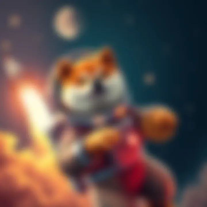 Shiba Inu Token Rocketing into Space A Shiba Inu dog in an astronaut suit, symbolizing the rise of the Shiba Inu cryptocurrency, with rocket flames and stars in the background.