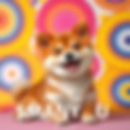 A cheerful Shiba Inu sitting against a bright and colorful background, looking playful and inviting, representing the viral sensation $MANYU.