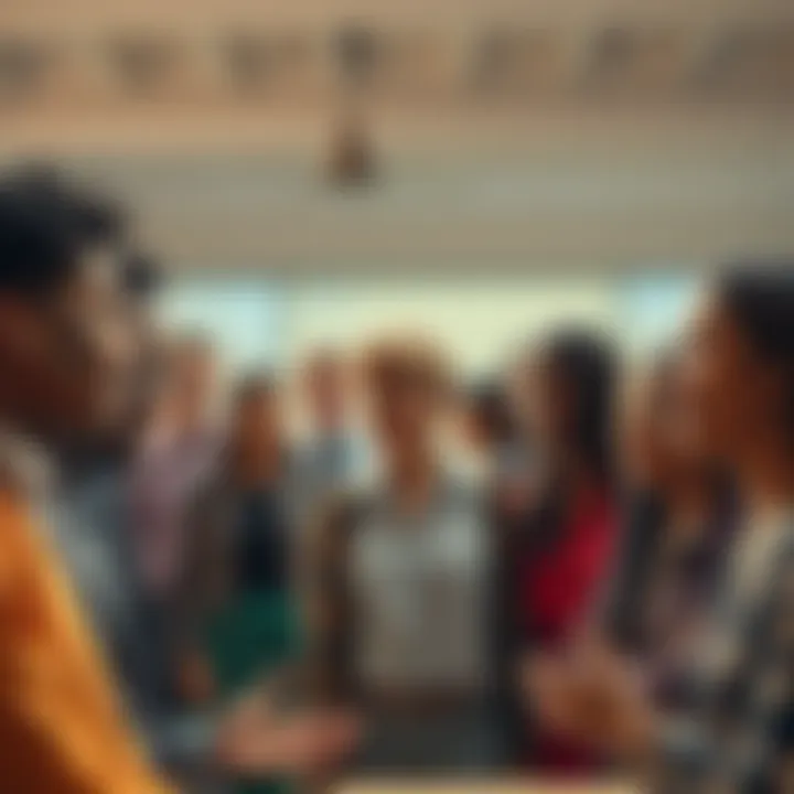 A group of diverse people discussing important issues in a bright setting, showing varied emotions of hope and curiosity.