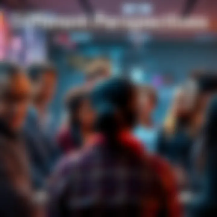 A group of diverse people sharing ideas and viewpoints in a lively discussion.