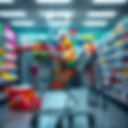 A shopping cart filled with quirky and unusual products that seem worthless, reflecting strange consumer choices.