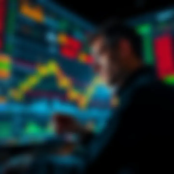Short Liquidation Strategy A person analyzing stock charts with a focus on short liquidation trends, showing upward potential in investments.