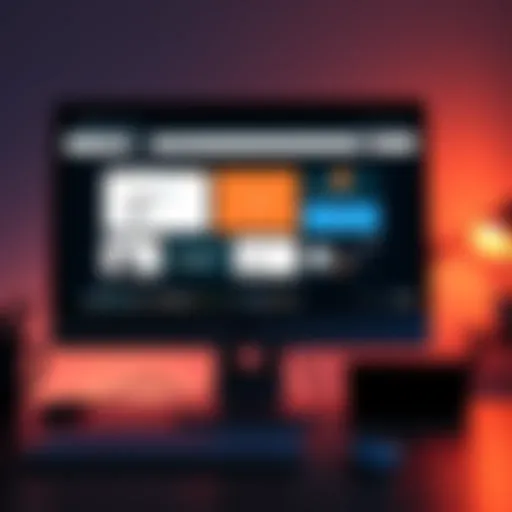 A computer screen displaying various modern CMS options for showcase websites, featuring simple design layouts and user-friendly interfaces.