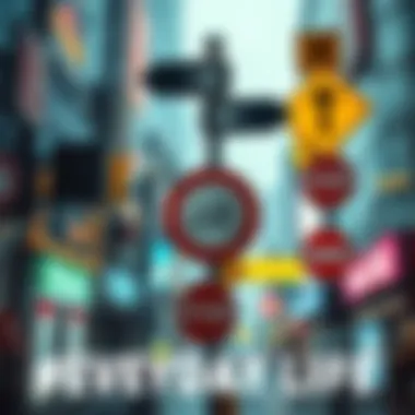 Various signs in a city setting, showcasing different types of communication and directions