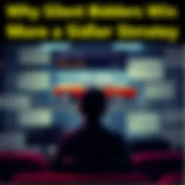 A person quietly observing an online auction for a vintage car, surrounded by discussion comments, showcasing the contrast between active and silent participation.