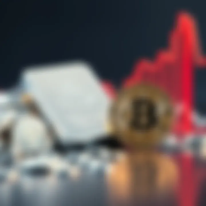 Silver bars and Bitcoin coin next to a rising graph showing value increase