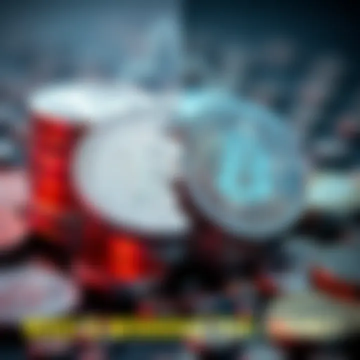 A split image showing silver coins on one side and a digital cryptocurrency symbol on the other, representing two investment strategies.