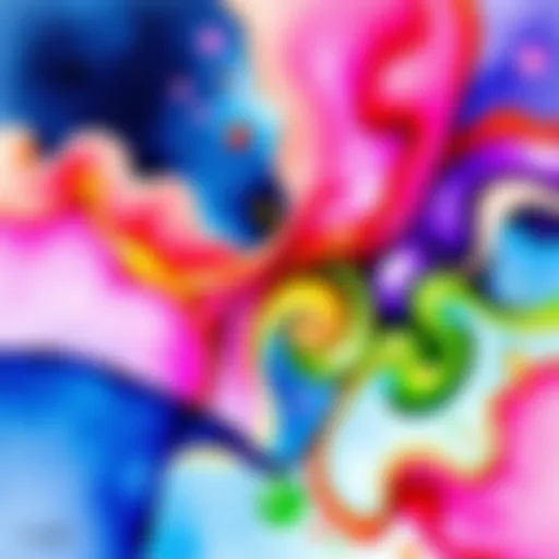 A beautiful watercolor painting inspired by Sleep Token, featuring flowing colors and abstract forms representing emotions from songs like 'You Think I Don't Notice' and 'Give in Again'.