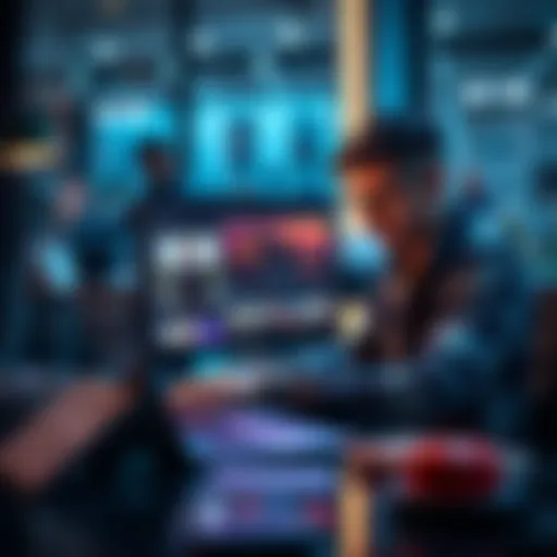 A small business owner working on a laptop, editing a website using a visual editor CMS with custom blocks
