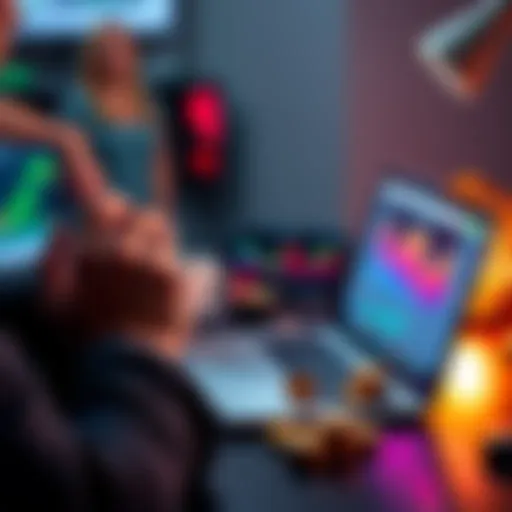 A person looking at a laptop with financial charts and USDC coins on the desk, contemplating investment options
