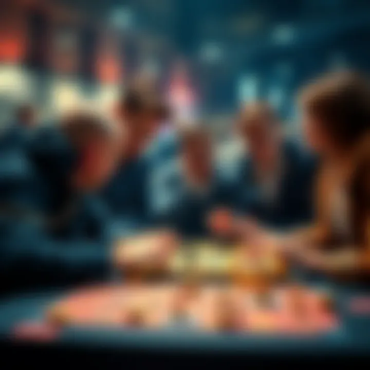 A group of serious gamers strategizing over a board game, looking focused and excited about their investment choices.