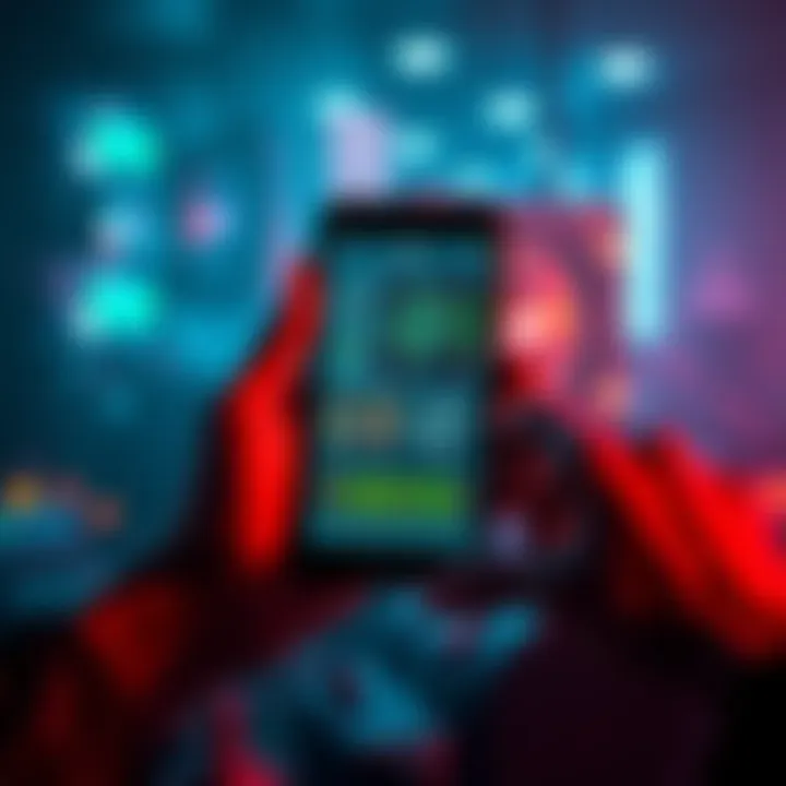 A person holding a smartphone with mining software displayed, illustrating mobile mining for cryptocurrency.