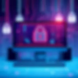 A graphic showing a hacker using social engineering tactics to gain access to online accounts, with visuals of a computer and digital locks.