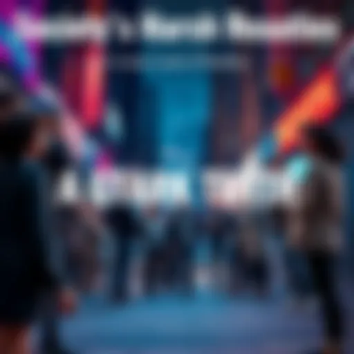 A group of diverse people discussing serious issues in a city setting, highlighting societal challenges