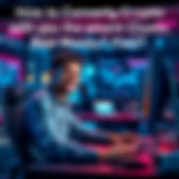 A person at a computer, looking pleased while converting Solana cryptocurrency into cash