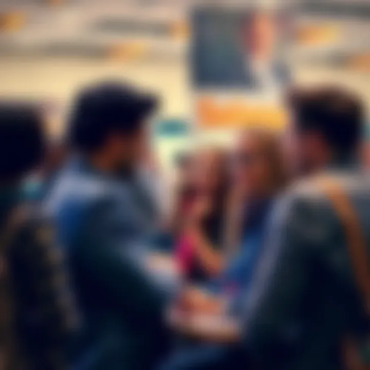 A diverse group of Solana traders engaging in a lively discussion on a forum, sharing insights and tips.