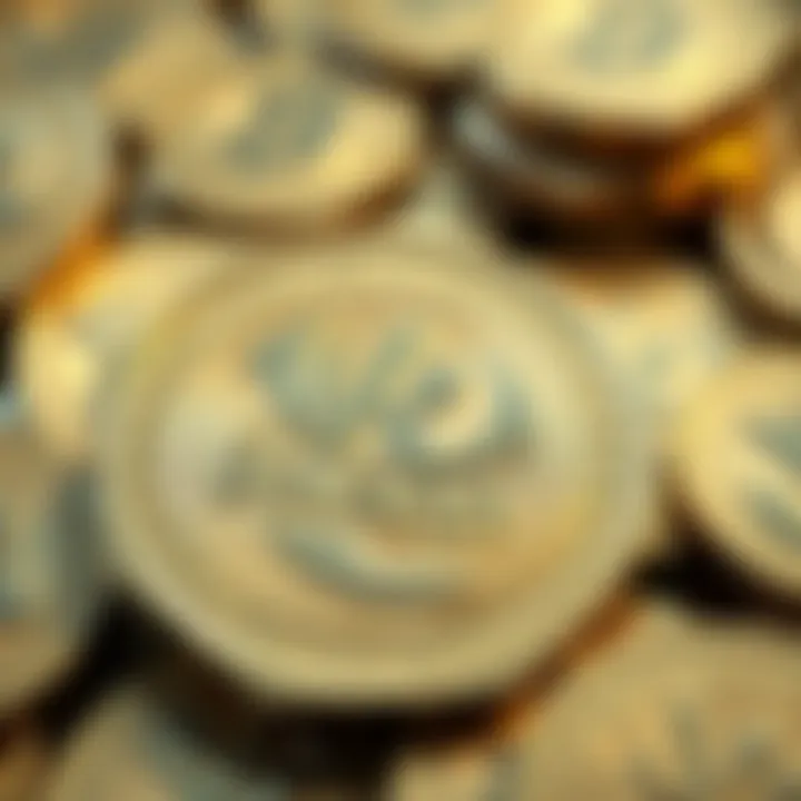 A close-up of a shiny Solana physical crypto coin showcasing its stylish design, with a soft focus on a collection of similar coins in the background.