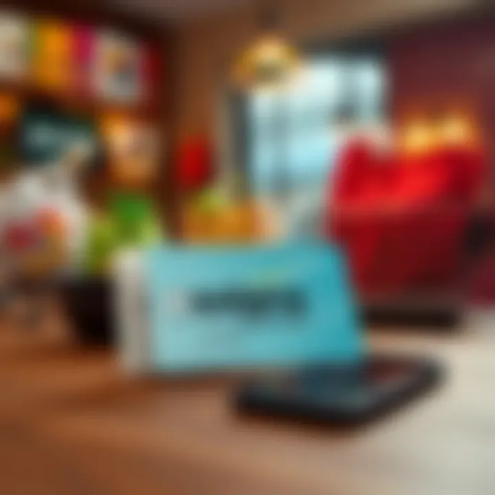 A Solana debit card displayed on a table with a smartphone and shopping items in the background, emphasizing its use for daily purchases.