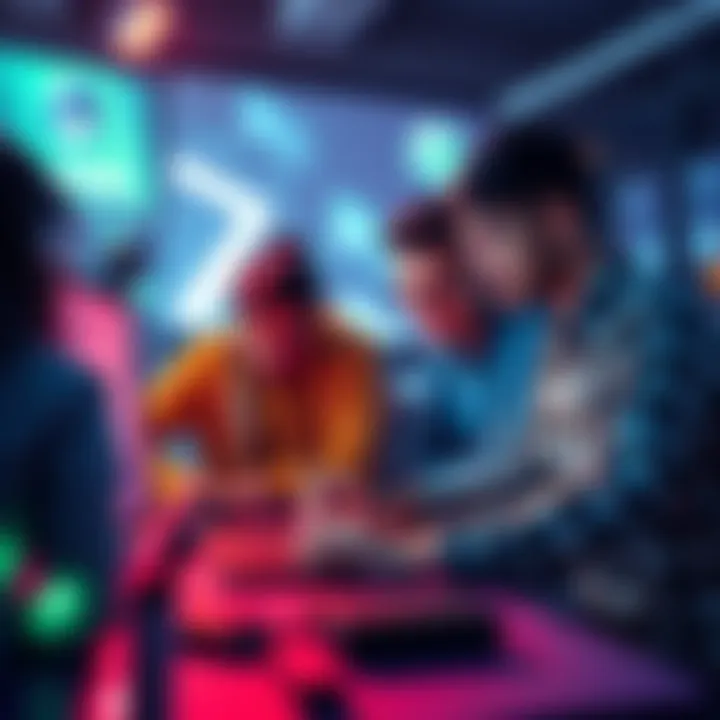 Solana Development Companies A group of developers collaborating on a computer, showcasing the development of decentralized applications on the Solana blockchain.