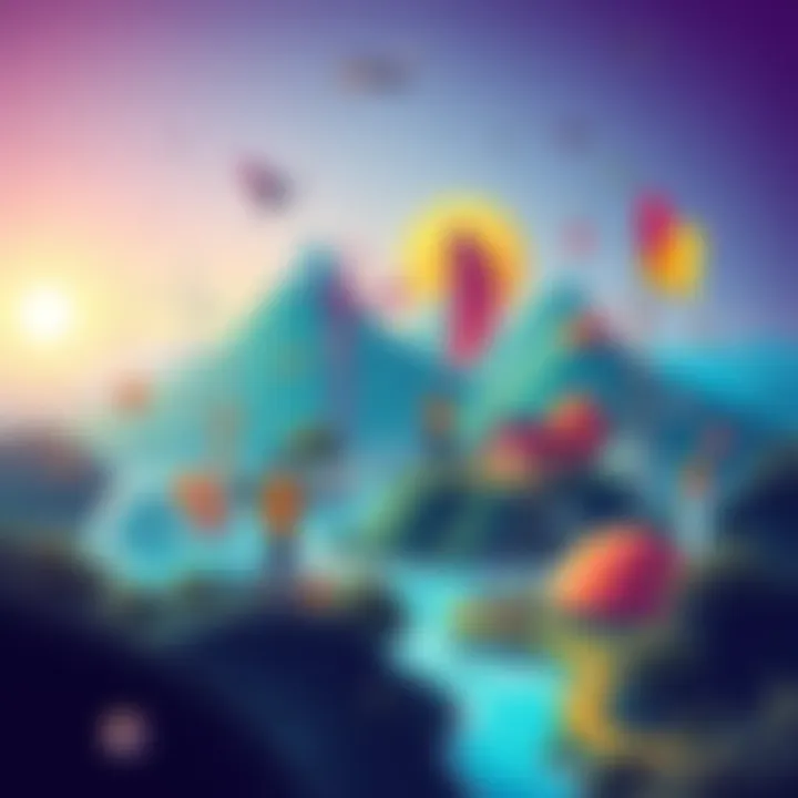 A vibrant graphic showing various innovative projects in the Solana ecosystem, featuring icons of technology, art, and community initiatives.