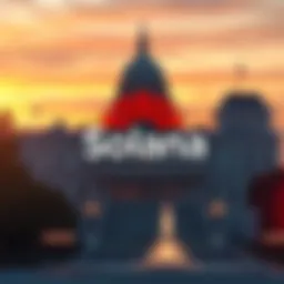 Solana logo in front of U.S. government buildings, symbolizing resilience against shutdown