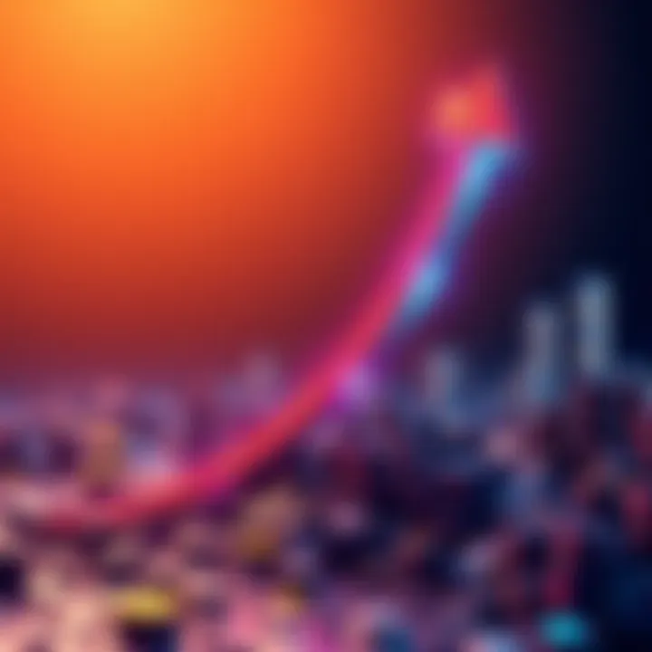 A digital representation of the Solana logo with a rising arrow, symbolizing growth and optimism in the cryptocurrency market.