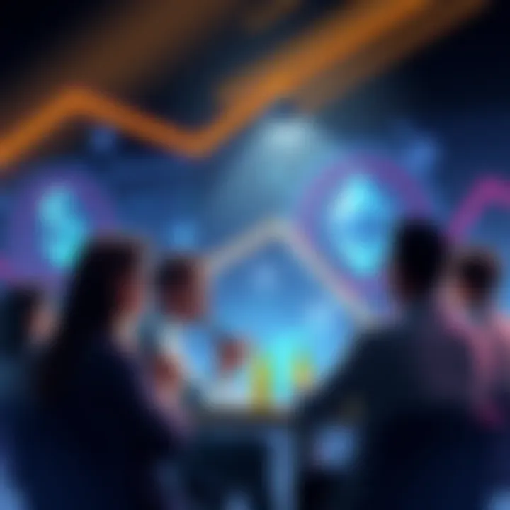 Solana Prediction Market Discussion A group of people discussing cryptocurrency trends, with Solana and Ethereum logos in the background