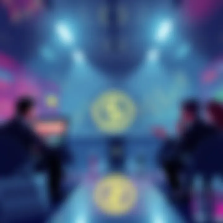 People discussing the Solana cryptocurrency as its price dips below 70 dollars, with charts and screens showing market trends.