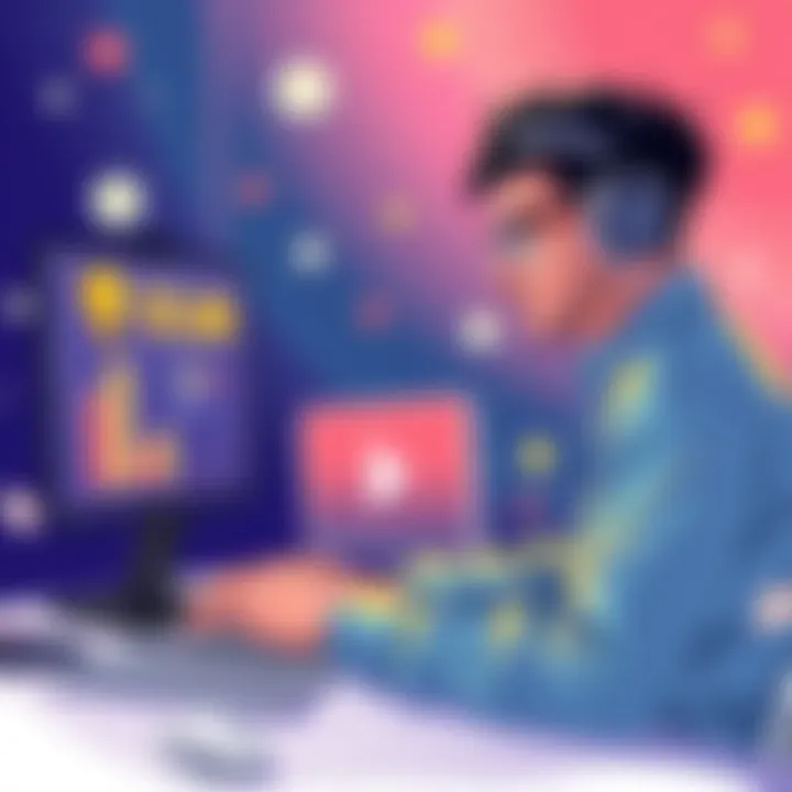 Illustration showing a person researching online platforms for staking Solana with higher rewards