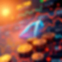 Graphic showing Solana's blockchain with stock market symbols, illustrating the concept of tokenizing stocks.