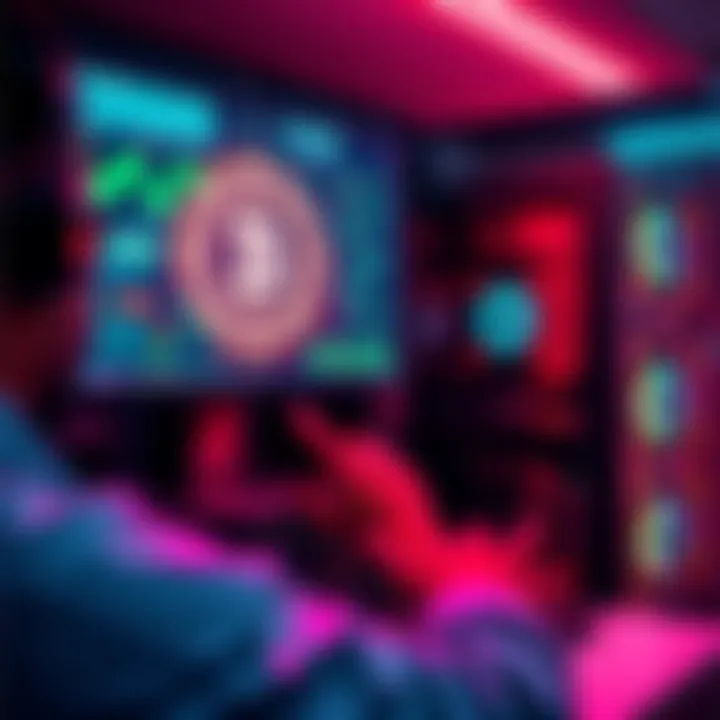 A person configuring computer hardware for a Solana validator setup with blockchain visuals on the screen