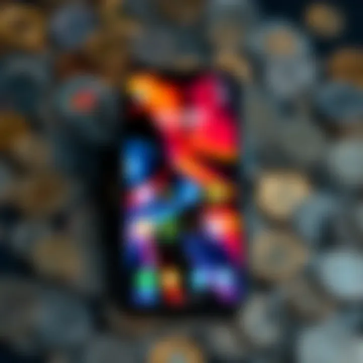A smartphone displaying popular Solana wallet and exchange apps on its screen with a digital currency background