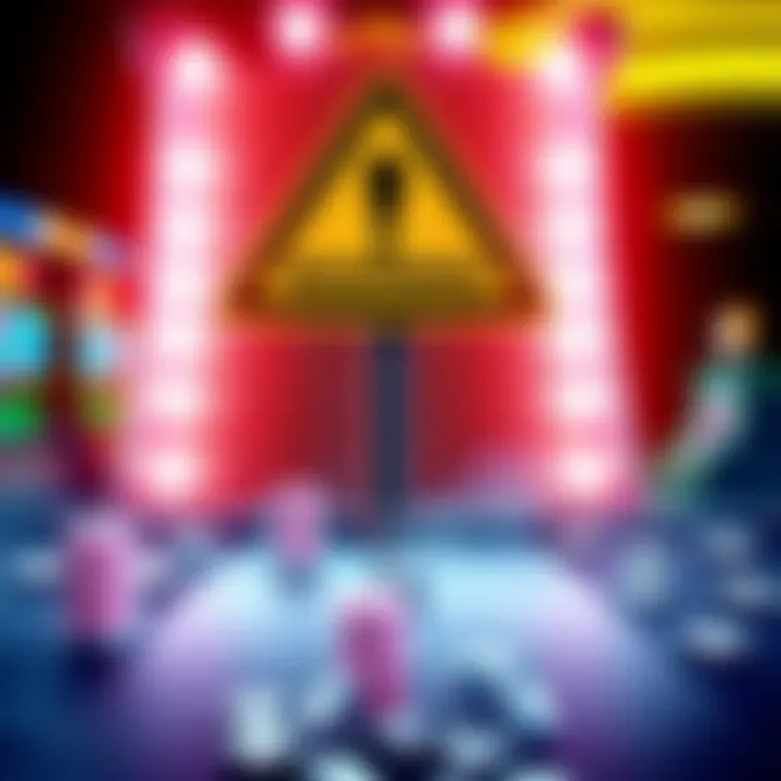 A warning sign with a broken casino slot machine symbolizing payout issues at SolCasino.