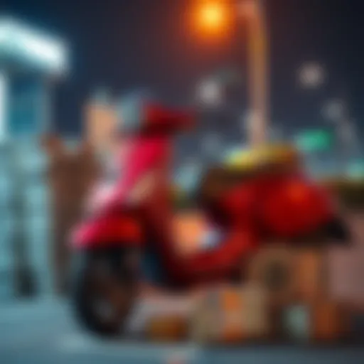 A Vespa GTV scooter parked next to a stack of cash, symbolizing a recent sale and investment in Bitcoin.