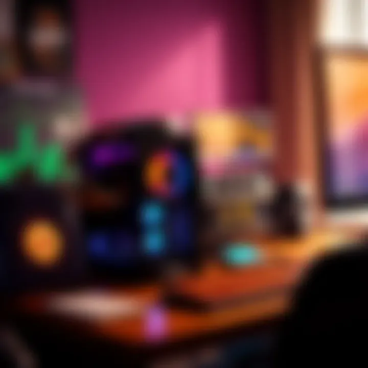 A small Bitcoin mining rig set up on a desk with a computer screen showing mining statistics.