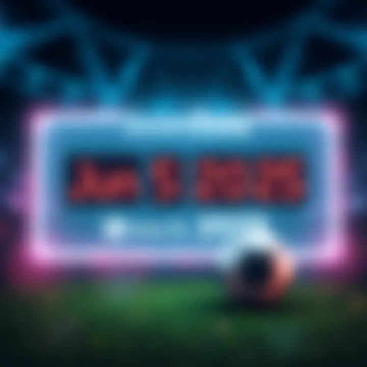 Graphic showing a digital clock counting down to June 5, 2025, with a logo of SorareData and fantasy sports elements like a soccer ball and user interface icons.