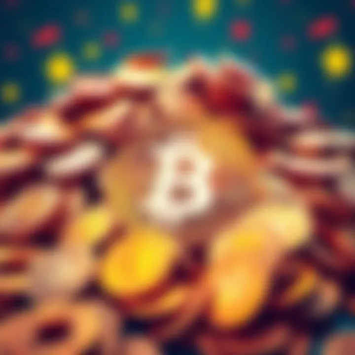 A large pile of Bitcoin coins with a shocking expression and a dollar sign, representing the $44 billion transfer mistake by a South Korean crypto firm.
