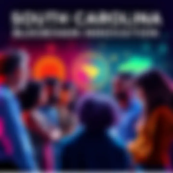 A group of diverse people discussing digital asset activities with symbols of blockchain and mining in the background.